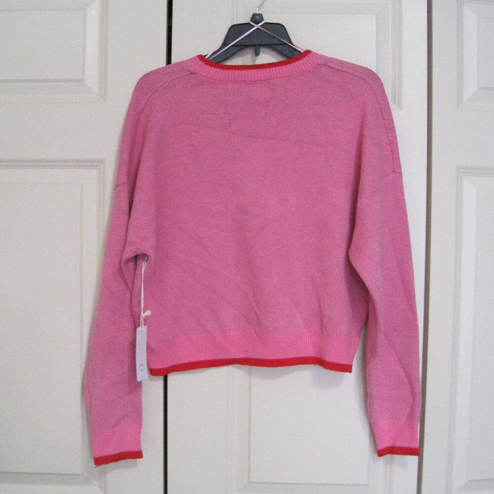 NWT Luna Ivy Chic Pink Strawberry Crew Neck Sweater sz M - Picture 3 of 8